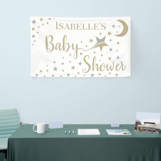 Goud en zilversterren Genderneutraal Baby shower Spandoek (Beurs)