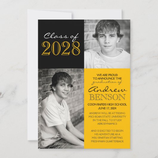 Goud en Zwart 2 Foto Afstuderen Aankondiging (Voorkant)