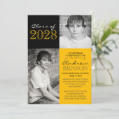 Goud en Zwart 2 Foto Afstuderen Aankondiging (Staand voorkant)