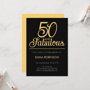 Goud en Zwart "50 en Fabulous" Vijftigste Verjaard Kaart