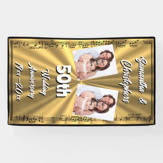 Goud en zwart 50e trouwdag spandoek (Horizontaal)