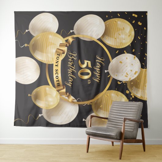 Goud en zwart 50e verjaardag achtergrond banner Ch Wandkleed (In Situ (horizontaal))