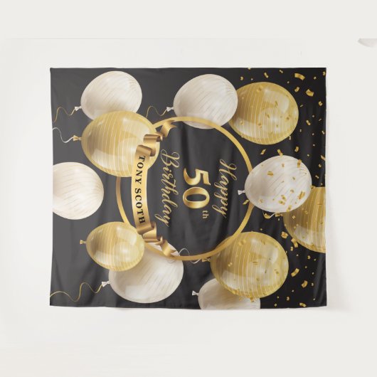 Goud en zwart 50e verjaardag achtergrond banner Ch Wandkleed (Voorkant (horizontaal))