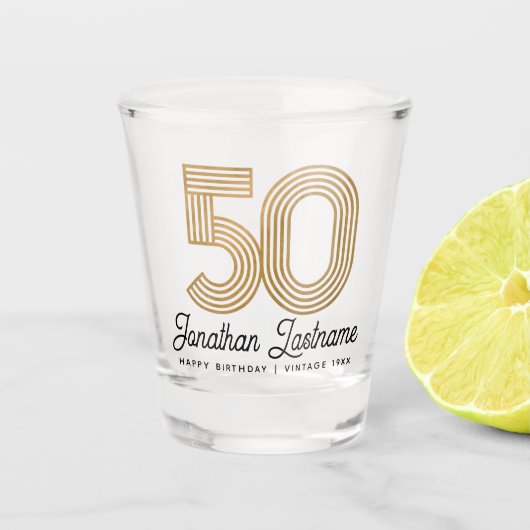 Goud en Zwart 50e Verjaardag Shotglas Shot Glas (Voorkant)