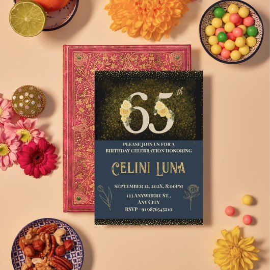 Goud en zwart 61e-69e verjaardag uitnodigingen