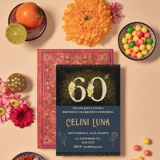 Goud en zwart 61e-69e verjaardag uitnodigingen