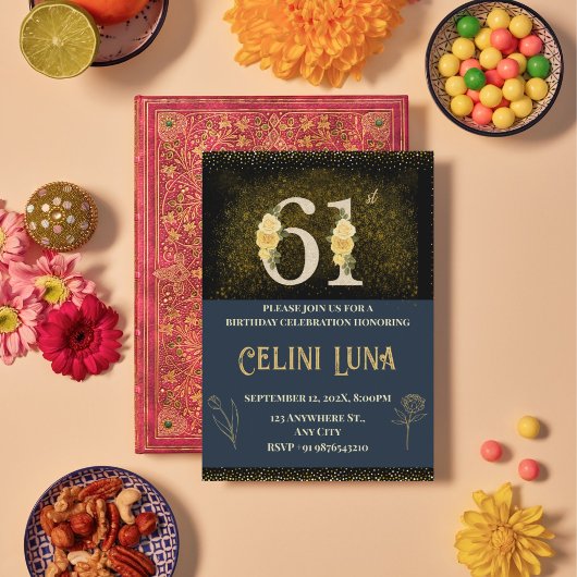 Goud en zwart 61e-69e verjaardag uitnodigingen