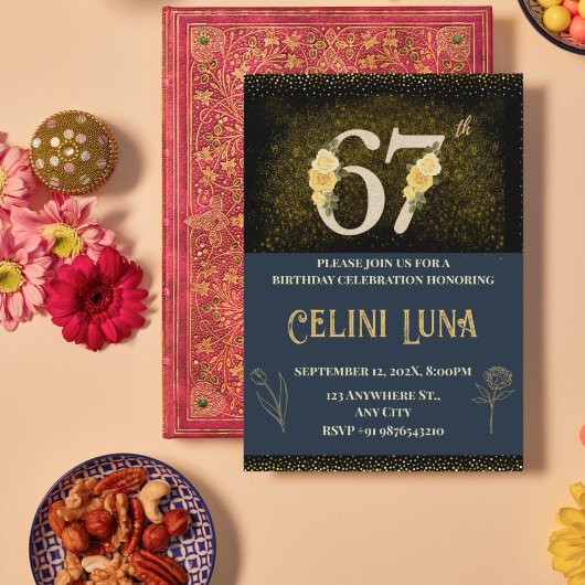 Goud en zwart 61e-69e verjaardag uitnodigingen