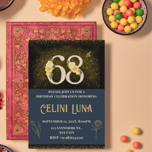 Goud en zwart 61e-69e verjaardag uitnodigingen