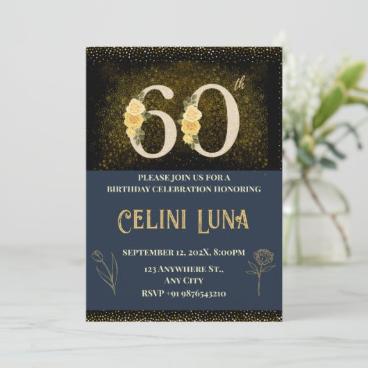 Goud en zwart 61e-69e verjaardag uitnodigingen (Staand voorkant)