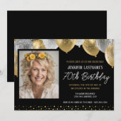 Goud en zwart 70e verjaardag foto uitnodiging (Voorkant / Achterkant)