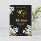 Goud en zwart 90ste verjaardag kaart (Staand voorkant)