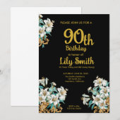 Goud en zwart 90ste verjaardag kaart (Voorkant / Achterkant)