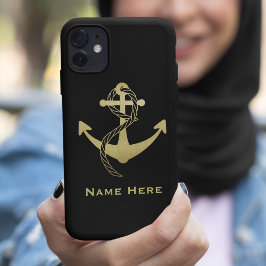 Goud en zwart, aangepaste nautische telefoontas Case-Mate iPhone case