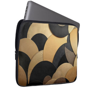 Goud en zwart Abstract geometrisch patroon Laptop Sleeve