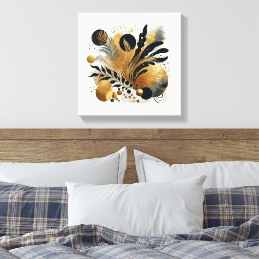 Goud en zwart Abstract Natuur kunst Canvas Afdruk (Insitu (Slaapkamer))