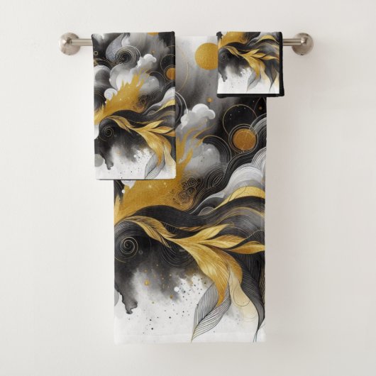 Goud en Zwart Abstracte AI Kunst Bad Handdoek (Insitu)