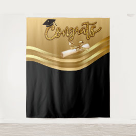 Goud en Zwart Afstudeerfotobackdrop Tapijt Wandkleed