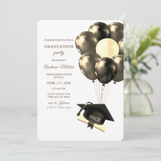 Goud en zwart Afstuderen Sjabloon Kaart (Staand voorkant)