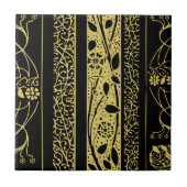 Goud en zwart Art Deco  Bloemen Strepen Tegeltje (Voorkant)