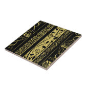 Goud en zwart Art Deco  Bloemen Strepen Tegeltje (Zijkant)