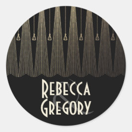 Goud en zwart Art Deco Chique Vintage bruiloft Ronde Sticker