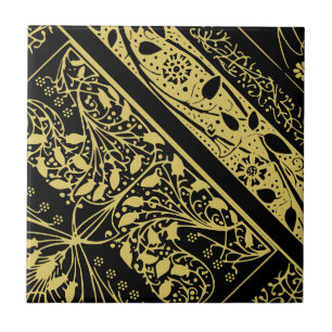 Goud en zwart Art Deco Floral Geometrisch Abstract Tegeltje