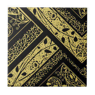 Goud en zwart Art Deco Floral Geometrisch Abstract Tegeltje