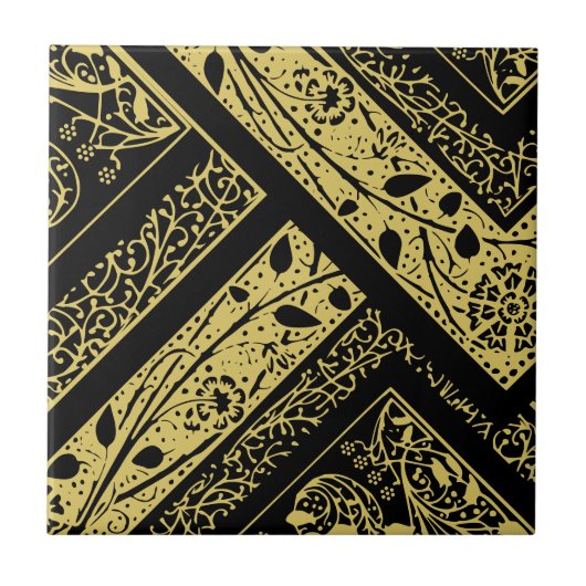 Goud en zwart Art Deco Floral Geometrisch Abstract Tegeltje (Voorkant)