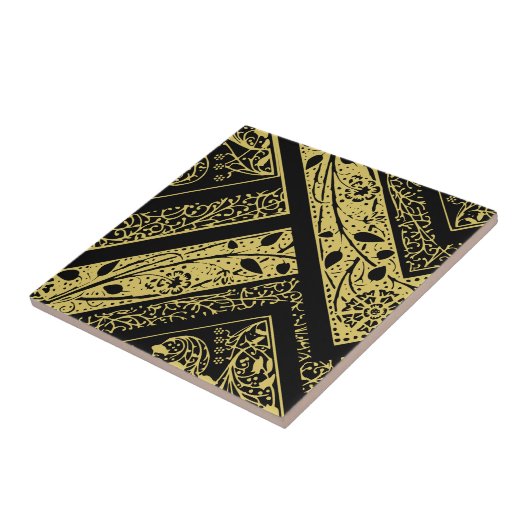 Goud en zwart Art Deco Floral Geometrisch Abstract Tegeltje (Zijkant)