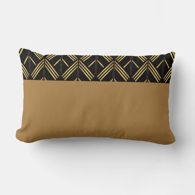 Goud en zwart Art Deco geometrisch pijlpatroon Kussen (Voorkant)