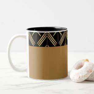 Goud en zwart Art Deco geometrisch pijlpatroon Tweekleurige Koffiemok