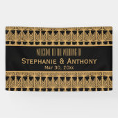 Goud en zwart art deco patroon bruiloft spandoek (Horizontaal)