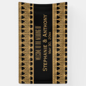 Goud en zwart art deco patroon bruiloft spandoek (Verticaal)