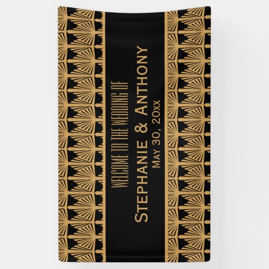 Goud en zwart art deco patroon bruiloft spandoek (Verticaal)