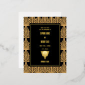 Goud en zwart art deco patroon trouwkaart folie uitnodiging briefkaart (Voorkant / Achterkant)