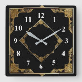 Goud en zwart Art Deco Square Diamond Lijst Vierkante Klok (Voorkant)