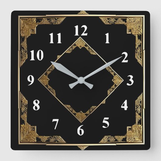 Goud en zwart Art Deco Square Diamond Lijst Vierkante Klok (Voorkant)