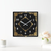 Goud en zwart Art Deco Square Diamond Lijst Vierkante Klok (Huis)