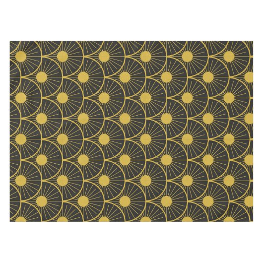 Goud en zwart Art Deco Sun Pattern Tafelkleed (Voorkant (Horizontaal))