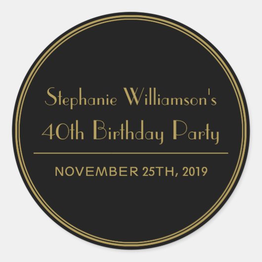 Goud en zwart Art Deco Verjaardagsfeestzegels Ronde Sticker (Voorkant)