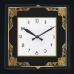 Goud en zwart Art Deco Vierkant Lijst Vierkante Klok<br><div class="desc">"Art Deco Clock",  "Art Nouveau Clock",  "Gold and Black",  "1920s Square",  "Stijlvolle verfijnde 1920-stijl",  "Faux Golden",  "Retro  antiek",  "Elegant patroonontwerp",  "Square Clock",  "Ouderwets fancy"</div>