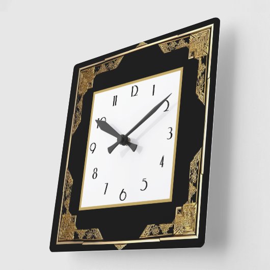 Goud en zwart Art Deco Vierkant Lijst Vierkante Klok (Hoek)