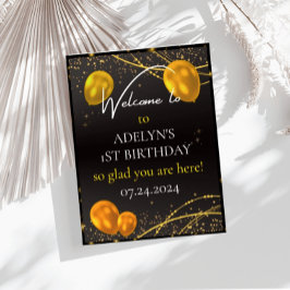 "Goud en zwart Baby Eerste Verjaardag" Poster