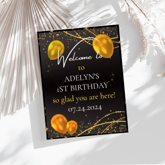 "Goud en zwart Baby Eerste Verjaardag" Poster