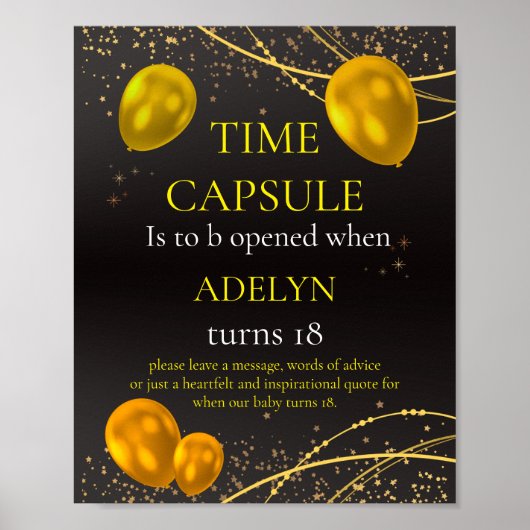 "Goud en zwart Baby Eerste Verjaardag" Poster (Voorkant)