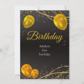 "Goud en zwart Baby eerste verjaardag" uitnodiging (Achterkant)