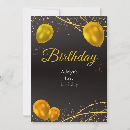 "Goud en zwart Baby eerste verjaardag" uitnodiging (Achterkant)