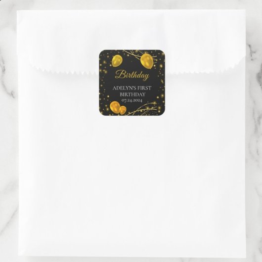 "Goud en zwart Baby Eerste Verjaardag" Vierkante Sticker