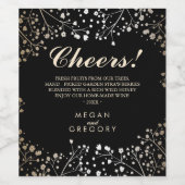 Goud en zwart Baby's Breath Elegant Wijn Etiket (Enkel label)